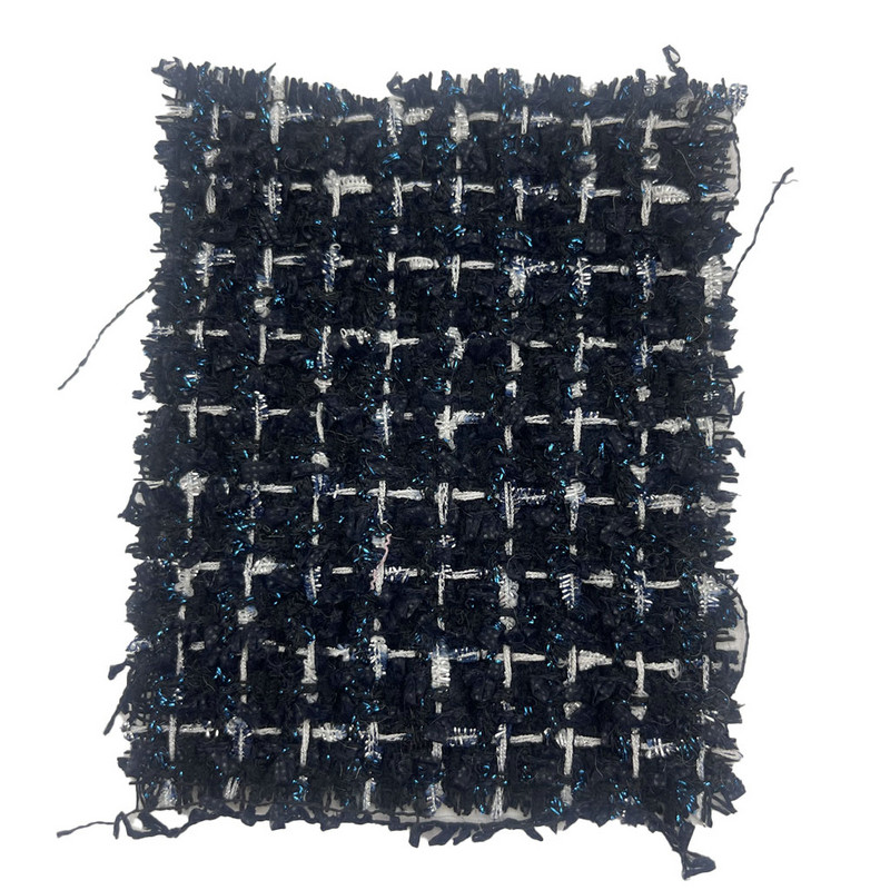 Luxus sötétkék kék metál keverékkel csekk Tweed szövetek női ruházathoz 23511